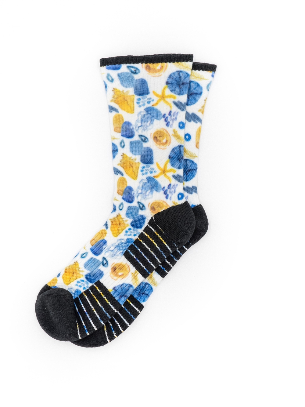 WoMen's Blue & Yellow Patterned Crew Socks